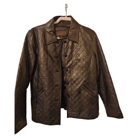 SIENA Black Leather Quilted Jacket - Size 14 - Picture 1 of 8